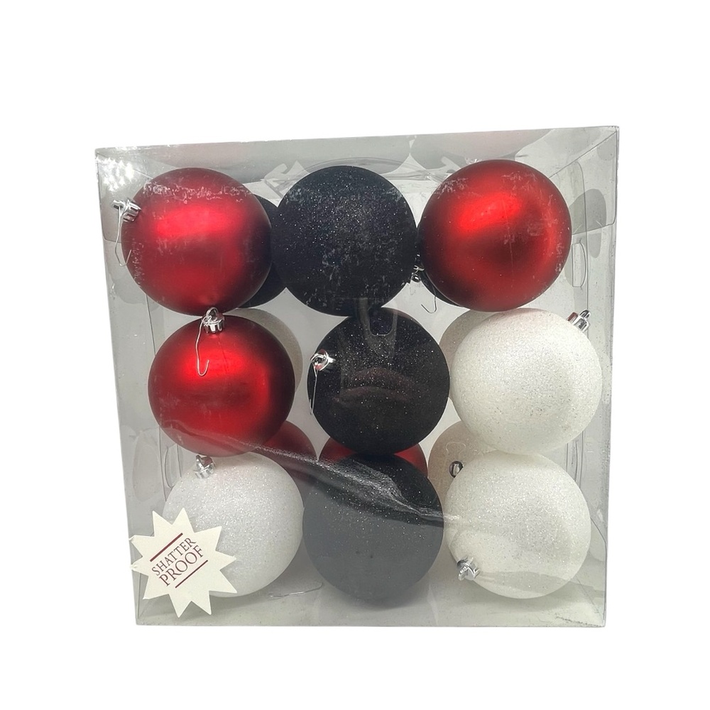 Shatterproof Red, Black, and White Ornaments Set